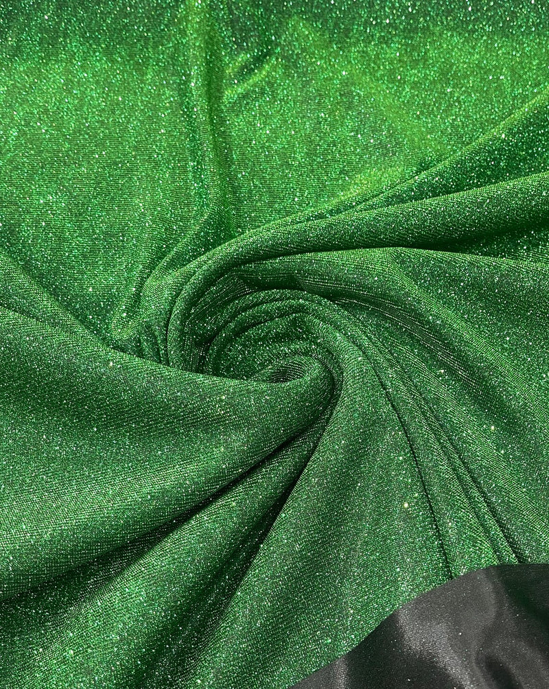 Shimmer Glitter Fabric - Hunter Green / Black - Luxury Sparkle Stretch Solid Fabric Sold By Yard