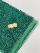 Tulle Glitter Fancy Line Fabric - Hunter Green - Tulle Fabric with Sparkle Glitter Design Sold By Yard