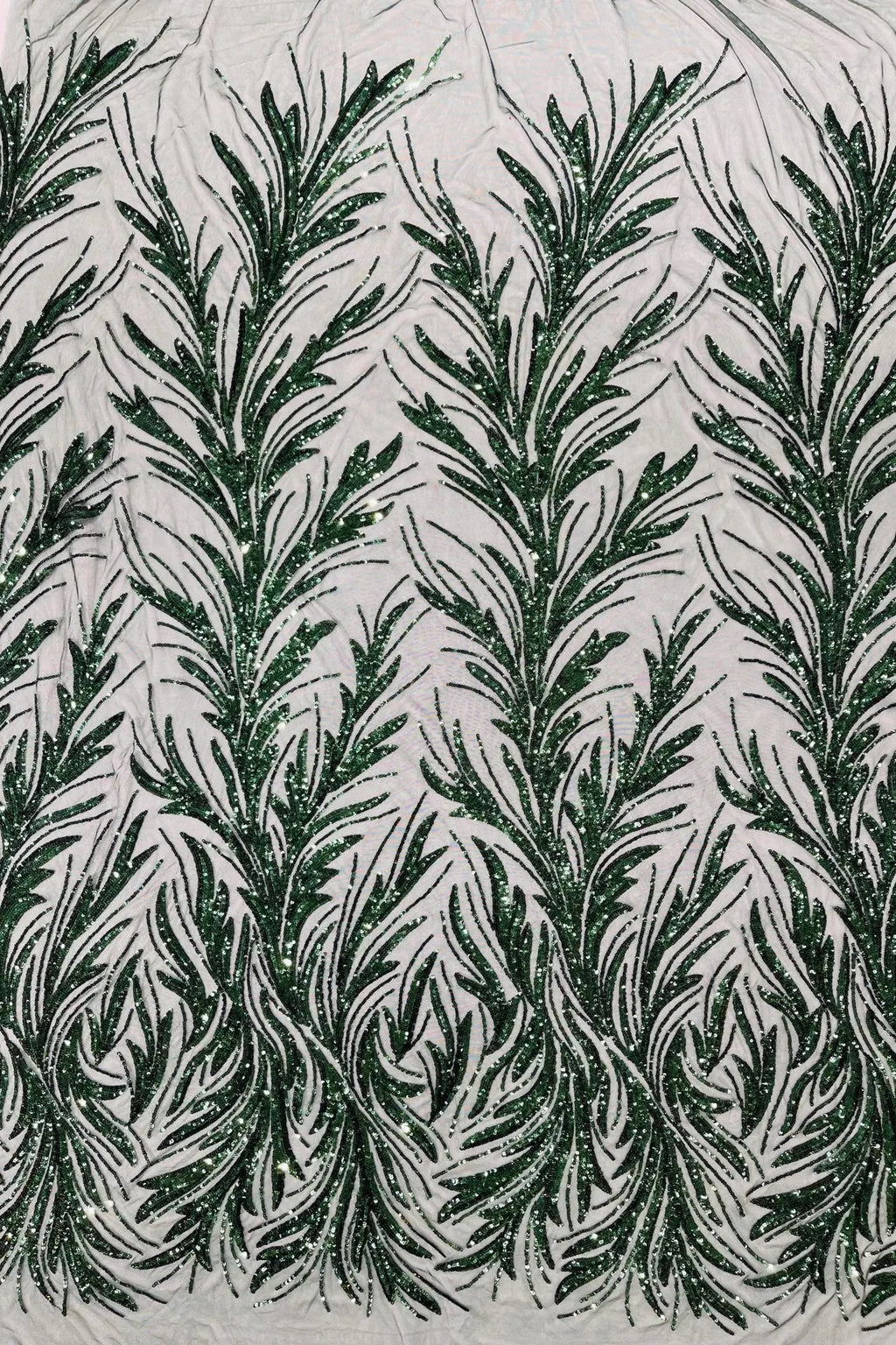 Leaf Design Stretch Sequins - Hunter Green - 4 Way Stretch Lace Mesh Sequins Fabric by Yard