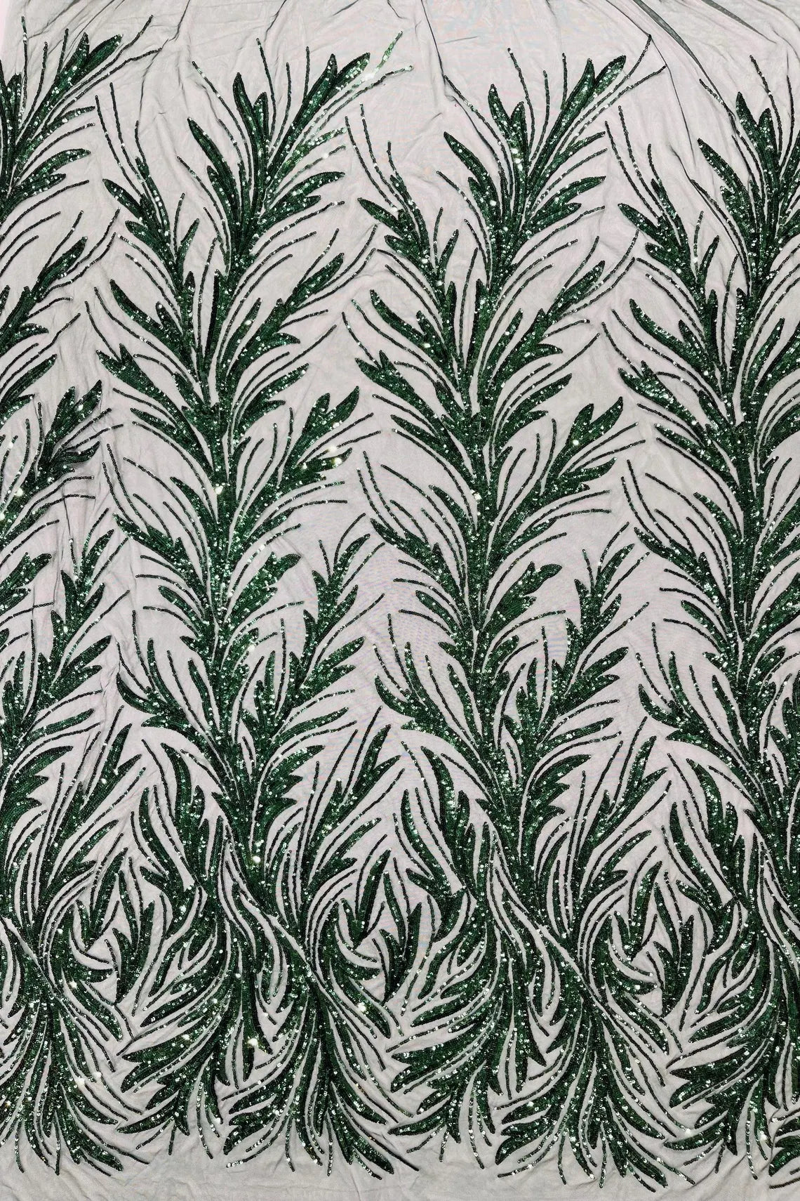 Leaf Design Stretch Sequins - Hunter Green - 4 Way Stretch Lace Mesh Sequins Fabric by Yard