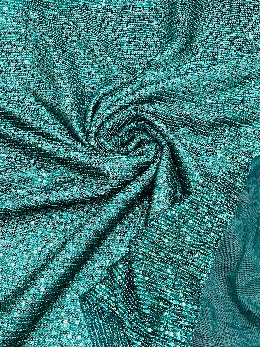 Mille Striped Stretch Sequins - Hunter Green - 4 Way Stretch Spandex Sequins Striped Fabric By The Yard