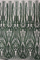 Mermaid Design Sequins Fabric - Hunter Green - Sequins Fabric 4 Way Stretch on Mesh By Yard