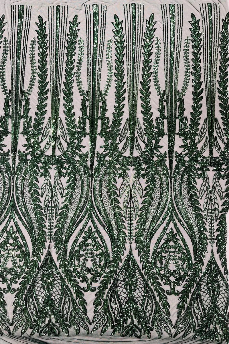 Mermaid Design Sequins Fabric - Hunter Green - Sequins Fabric 4 Way Stretch on Mesh By Yard