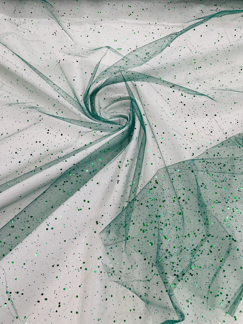 Sparkling Glitter Tulle Fabric - Hunter Green - Sparkling Glitter Tulle Mesh Fabric Sold By Yard