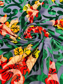 Burnout Floral Velvet Fabric - Hunter Green - MultiColor Floral Print Velvet Fabric By Yard