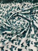 3D Butterfly Design Lace - Hunter Green - Embroidered Lace with 3D Butterfly Design By Yard
