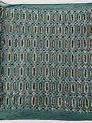 Fancy Gem Jewel Fabric - Hunter Green - Geometric Stretch Sequins Design on Mesh By Yard