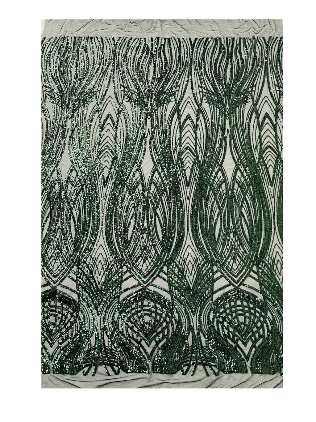 Long Wavy Pattern Sequins - Hunter Green - 4 Way Stretch Sequins Fabric Line Design By Yard