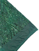 Curvy Line Design Fabric - Hunter Green - 4 Way Stretch Sequins Design Mesh Lace Fabric by Yard