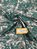 3D Rose Chunky Glitter Fabric - Hunter Green - Rose Floral Design Glitter on Tulle Fabric Sold by Yard