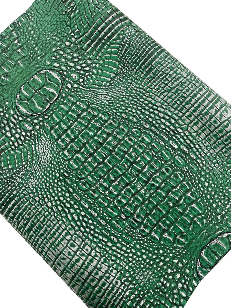 Alligator Faux Leather Vinyl - Hunter Green - Fabric 3D Scales Design Vinyl Alligator By Yard