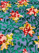 Burnout Floral Velvet Fabric - Hunter Green - MultiColor Floral Print Velvet Fabric By Yard