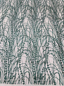 Tulle Glitter Fancy Line Fabric - Hunter Green - Tulle Fabric with Sparkle Glitter Design Sold By Yard