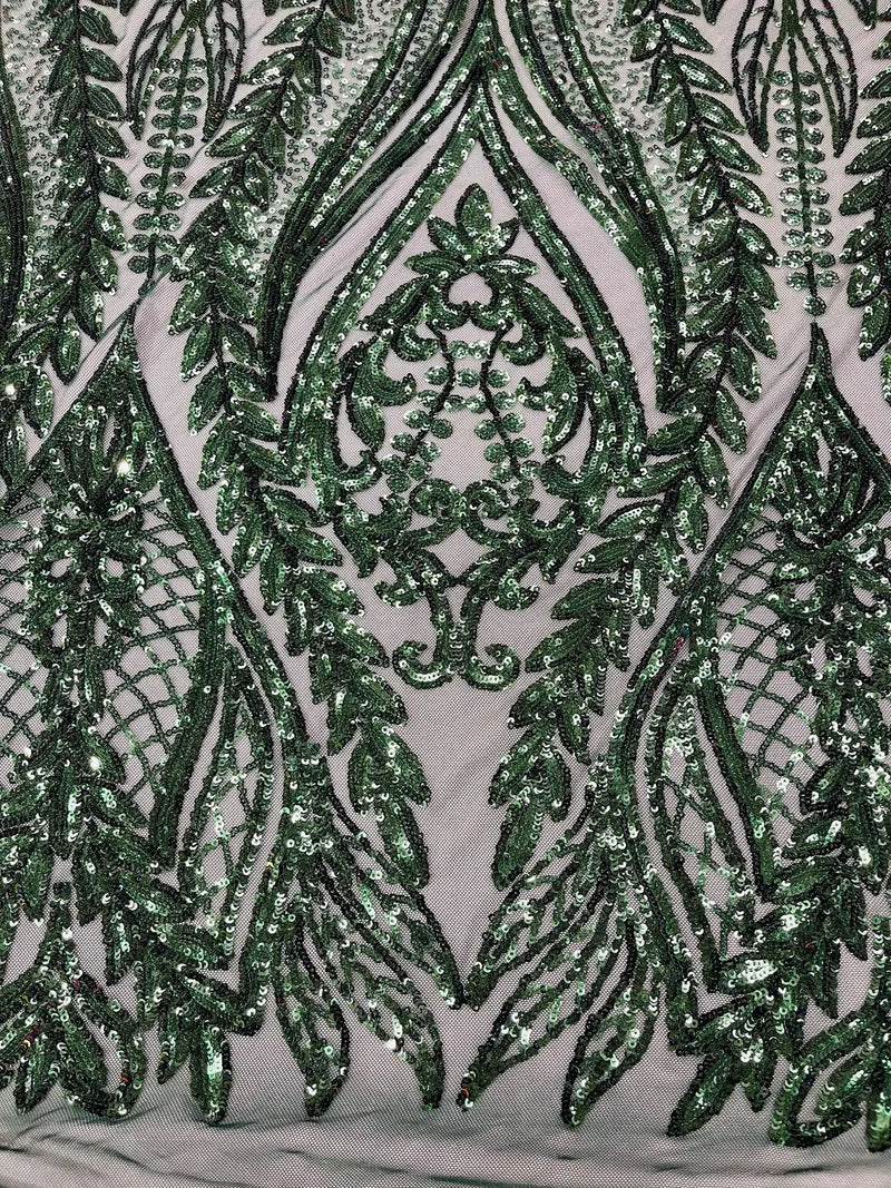 Mermaid Design Sequins Fabric - Hunter Green - Sequins Fabric 4 Way Stretch on Mesh By Yard