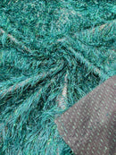 Metallic Eyelash Fabric - Hunter Green - Feather/Eyelash/Fringe Design on Mesh By Yard