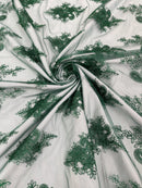 Metallic Corded Lace - Hunter Green - Paisley Floral Fabric with Metallic Thread on a Mesh Lace By Yard