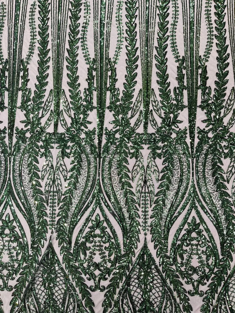 Mermaid Design Sequins Fabric - Hunter Green - Sequins Fabric 4 Way Stretch on Mesh By Yard