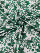 Butterfly Sequins Fabric - Hunter Green - Metallic Floral Butterfly Design on Lace Fabric By Yard