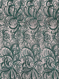 Glitter Palm Leaf Design Fabric - Hunter Green - Tulle Mesh Glitter Leaf Design Fabric Sold By Yard