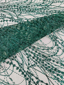 Tulle Glitter Fancy Line Fabric - Hunter Green - Tulle Fabric with Sparkle Glitter Design Sold By Yard