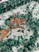 3D Butterfly Beaded Fabric - Hunter Green - Beaded Sequins Butterfly Embroidered Fabric By Yard