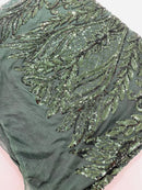 Mermaid Design Sequins Fabric - Hunter Green - Sequins Fabric 4 Way Stretch on Mesh By Yard