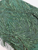 Leaf Design Stretch Sequins - Hunter Green - 4 Way Stretch Lace Mesh Sequins Fabric by Yard