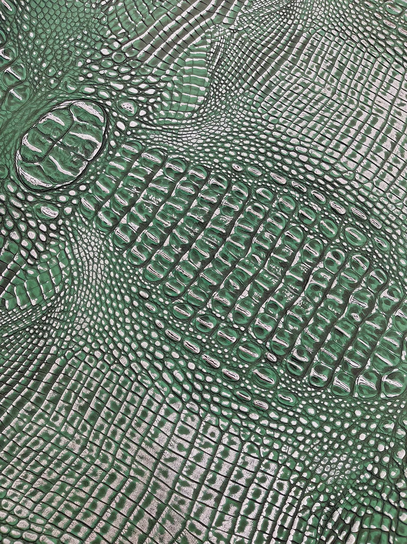 Alligator Faux Leather Vinyl - Hunter Green - Fabric 3D Scales Design Vinyl Alligator By Yard