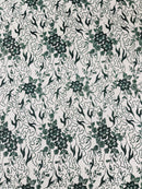Flower Glitter Fabric - Hunter Green - 3D Floral Tulle Fabric for Wedding, Quinceañera By Yard