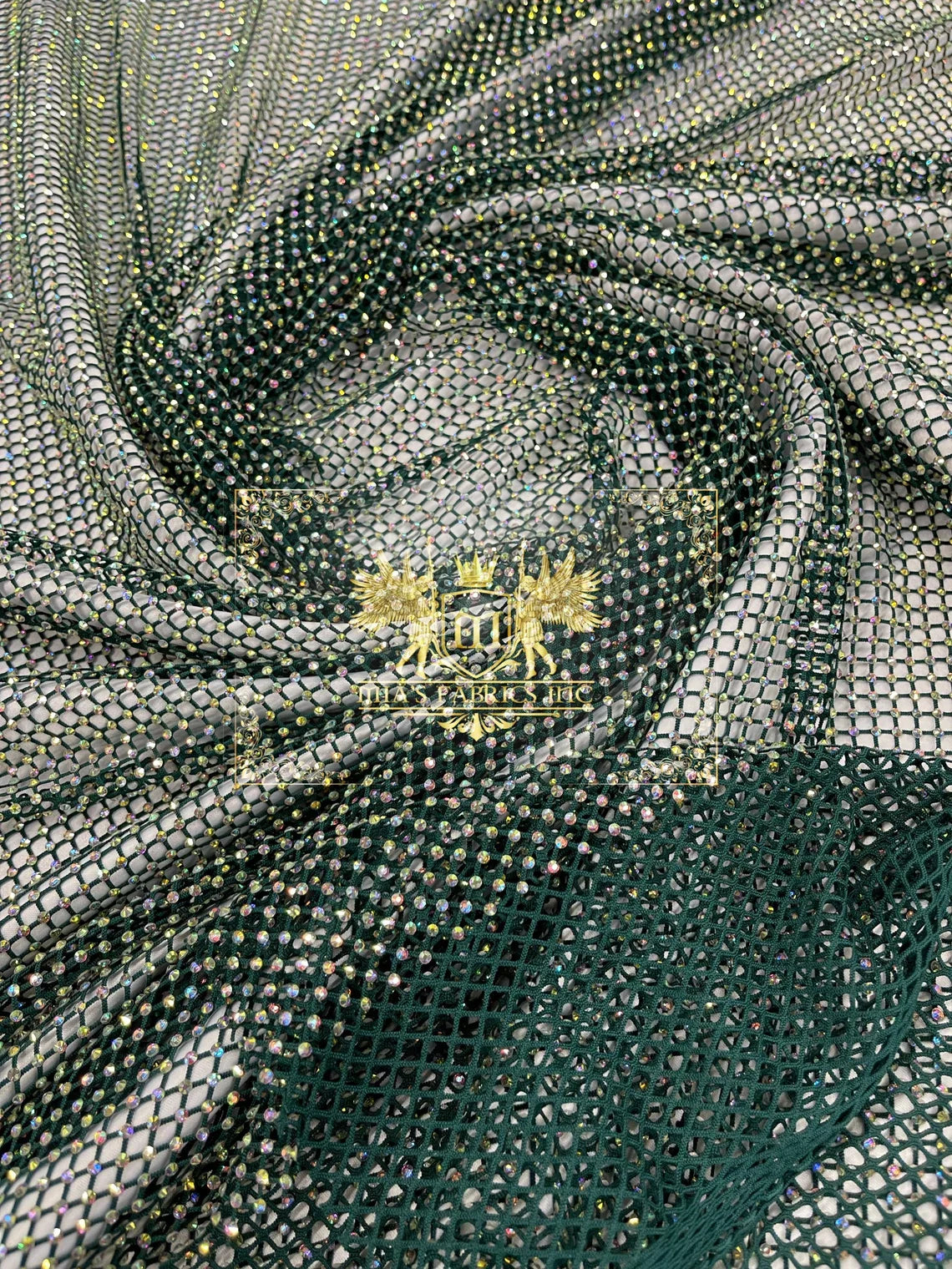 Fish Net Spandex Rhinestone Fabric - Solid Spandex Fish Net Rhinestones Fabric Sold by Yard