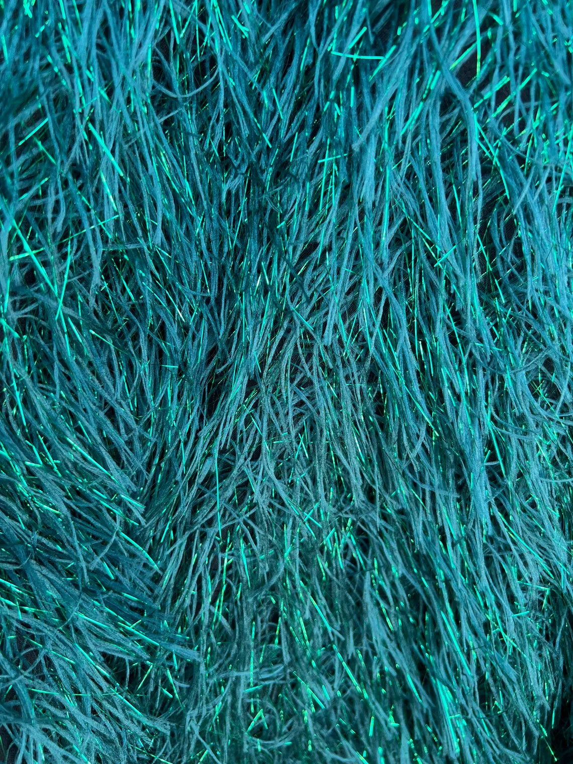Metallic Eyelash Fabric  - Feather/Eyelash/Fringe Design on Mesh Sold By Yard