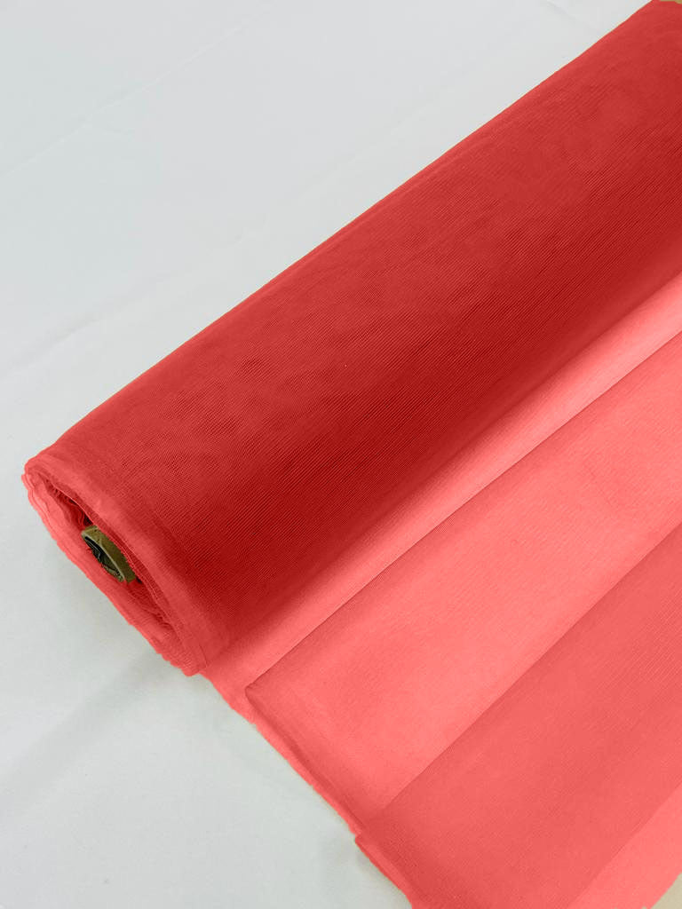 Illusion Mesh Sheer Fabric - Hot Coral - 60" Wide Illusion Mesh Fabric Sold By The Yard