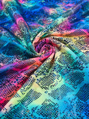 Cobra Snake Foil Fabric - Hot Pink / Blue Iridescent - Cobra Snake Design on Tie Dye Spandex Fabric By Yard