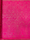 Geometric Pattern Sequins - Hot Pink - 4 Way Stretch Colorful Shine Designer Sequins By Yard