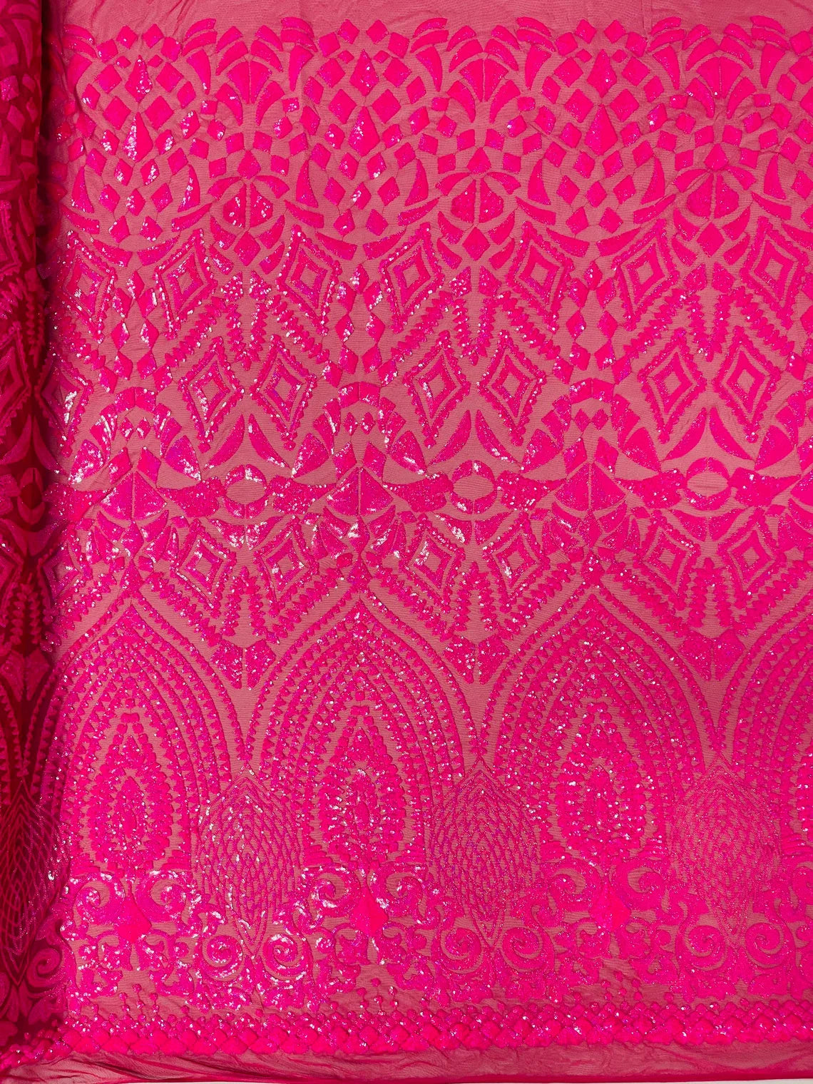 Geometric Pattern Sequins - Hot Pink - 4 Way Stretch Colorful Shine Designer Sequins By Yard