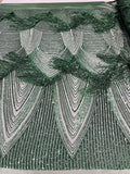Hunter Green Fringe Sequins - Dangle 4 Way Stretch Fancy Sequins Fabric Sold By The Yard