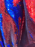Red Royal blue Mermaid Sequins Fabric Reversible 2 Way Stretch Shiny Flip Up By Yard
