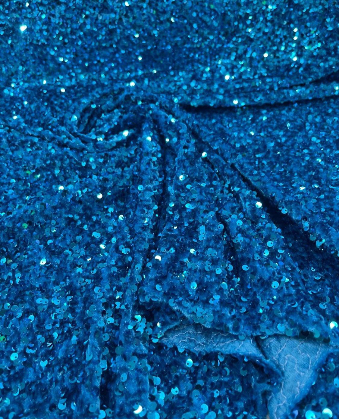 Stretch Velvet Sequins Fabric - Turquoise - Velvet Sequins 2 Way Stretch 58/60” By Yard