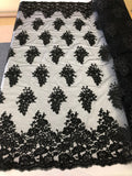 Floral Black Embroidered Lace Fabric with Sequins - Fancy Embroidery Design Fabric by The Yard