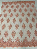 Floral Cluster Beads - Peach - Embroidered Beaded Flower Design Fabric on Mesh