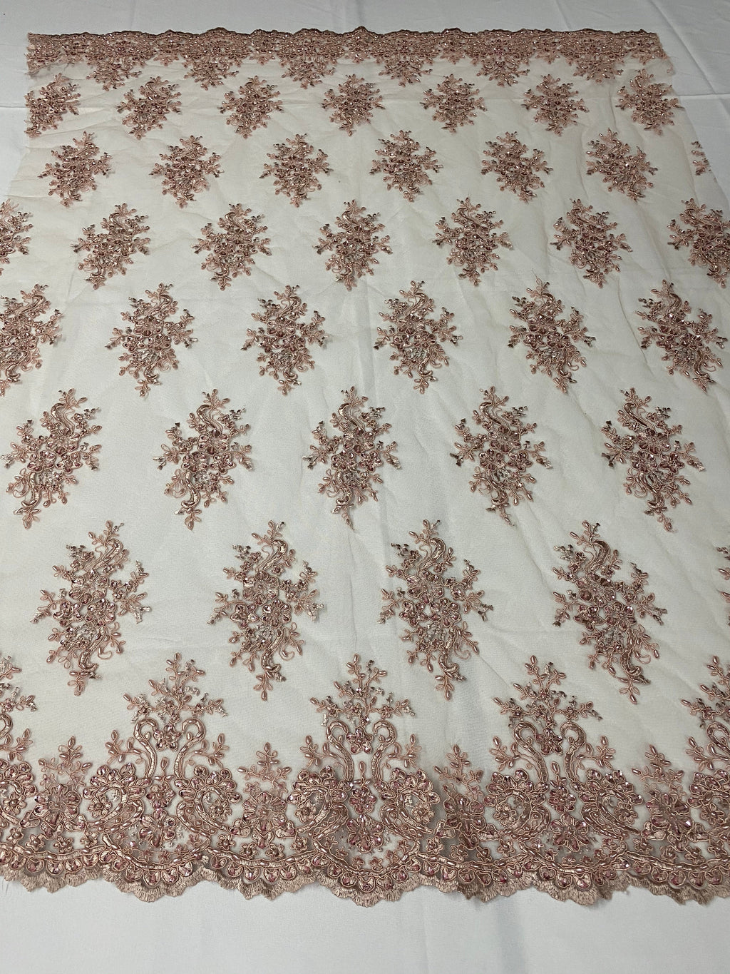 Floral Cluster Beads - Blush - Embroidered Beaded Flower Design Fabric on Mesh