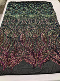 Iridescent Rainbow - 4 Way Stretch Embroidered Royalty Sequins Design Fabric By Yard