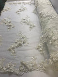 Floral - Off-White - 3D Beaded Embroidery Fabric with Rhinestones - Beautiful Design by The Yard
