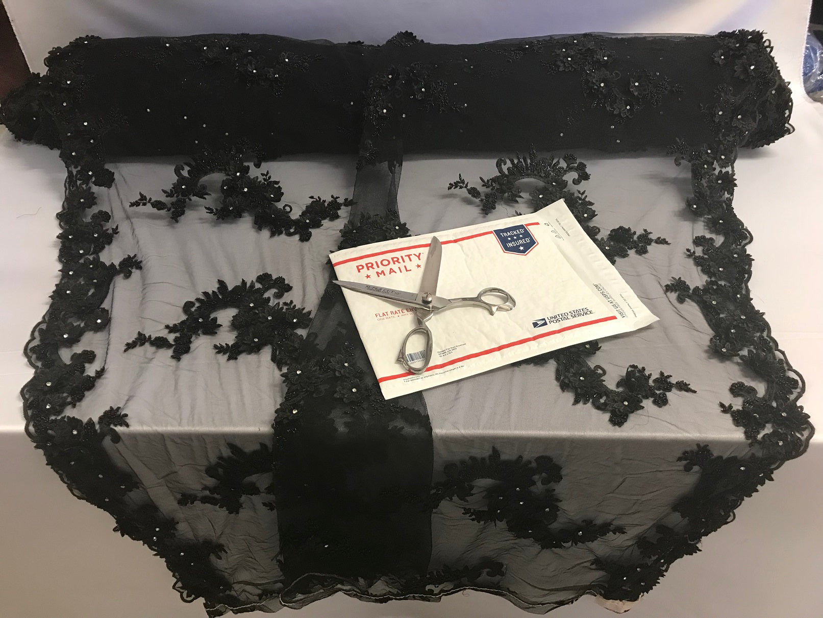 Floral - Black - 3D Beaded Embroidery Fabric with Rhinestones - Beautiful Design by The Yard