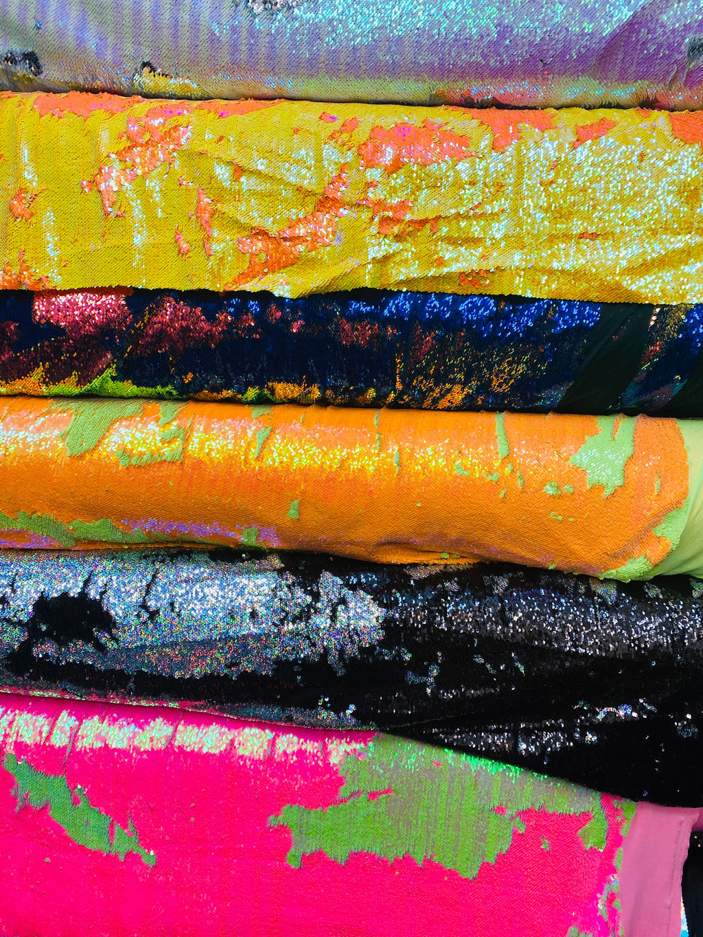 Reversible Sequins - Holographic Silver / Black - Mermaid Sequins Stretch Fabric By Yard