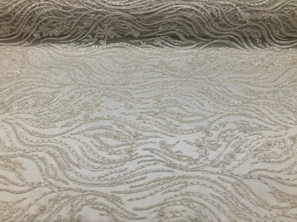 Beaded Zebra Pattern Fabric Ivory Embroidered Hand beaded Lace Design Fabrics By The Yard