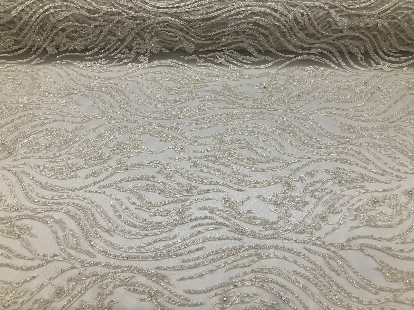 Beaded Zebra Pattern Fabric Ivory Embroidered Hand beaded Lace Design Fabrics By The Yard