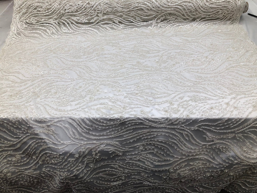 Beaded Zebra Pattern Fabric Ivory Embroidered Hand beaded Lace Design Fabrics By The Yard