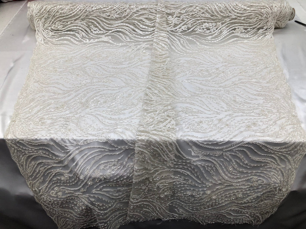 Beaded Zebra Pattern Fabric Ivory Embroidered Hand beaded Lace Design Fabrics By The Yard