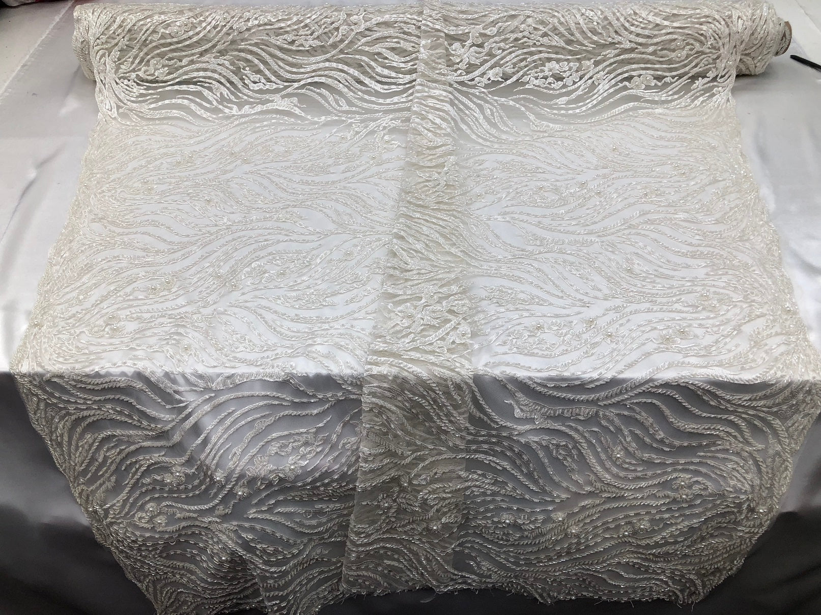 Beaded Zebra Pattern Fabric Ivory Embroidered Hand beaded Lace Design Fabrics By The Yard